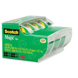 Scotch Magic Tape MMM4105 (4‑pack) — Clear tape, size 0.75″ × 25 ft (1" core), in a 4-pack.